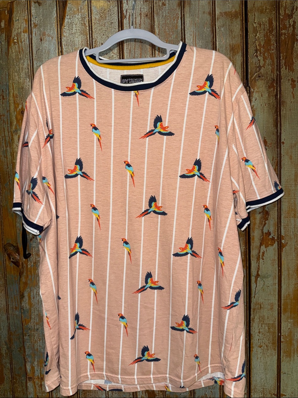 Men's Tan Parrot Print Dress Shirt